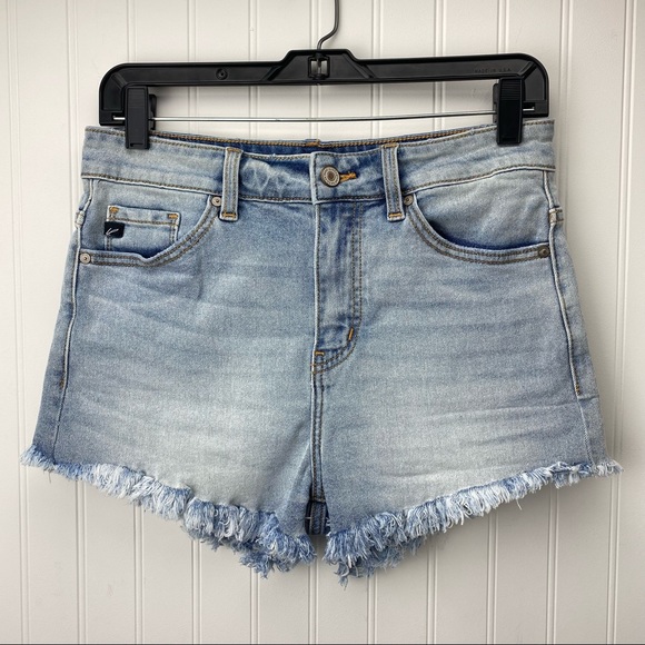 KanCan Pants - Kancan Hi-Rise Denim Blue Jean Shorts Raw Hems